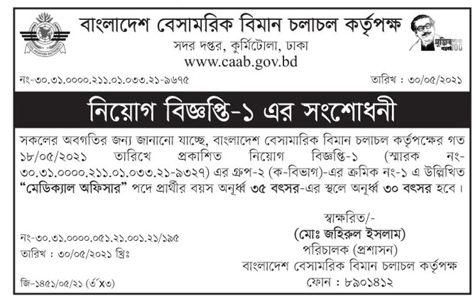 Bangladesh Civil Aviation Authority CAAB Job Circular 2021