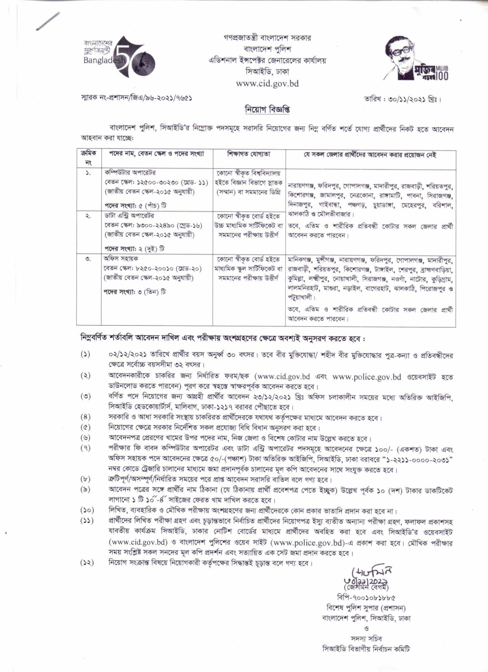 CID Job Circular 2021- Criminal Investigation Department