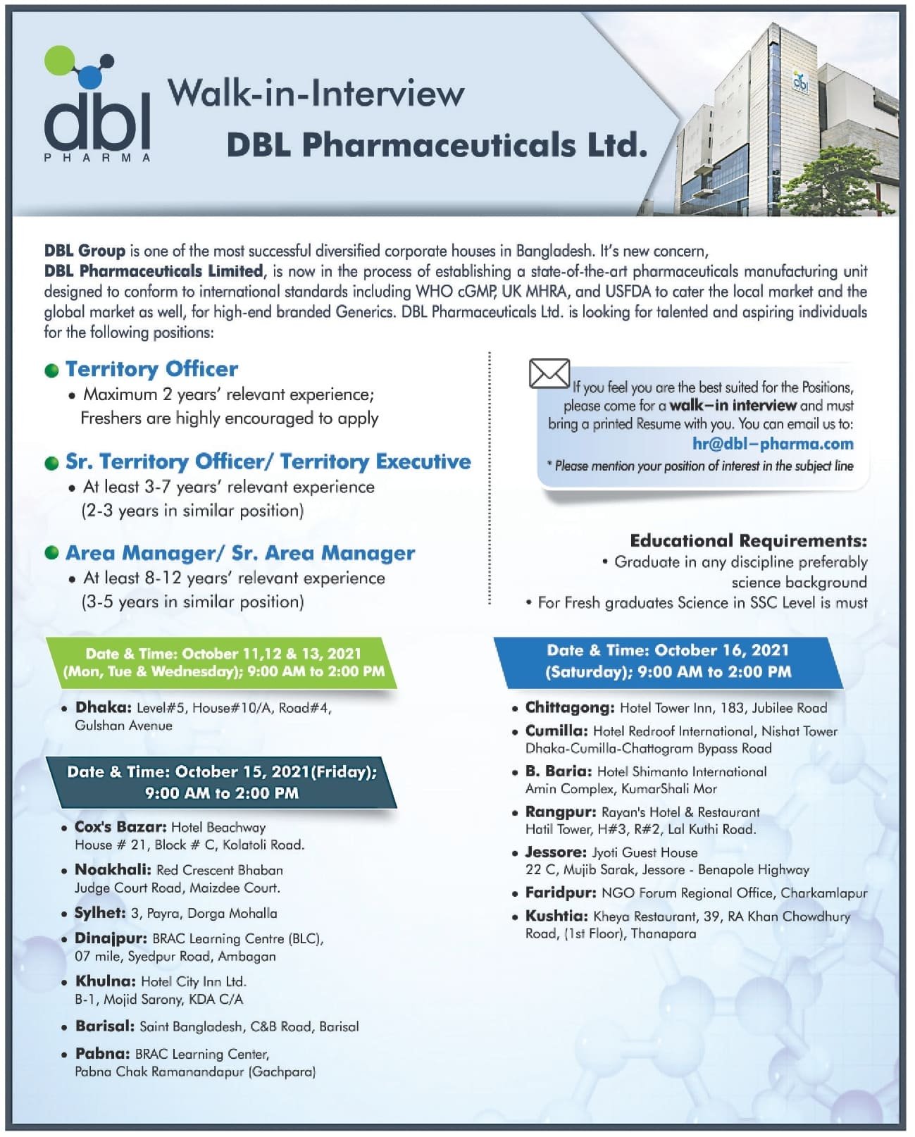 DBL Pharmaceuticals Limited job circular 2021