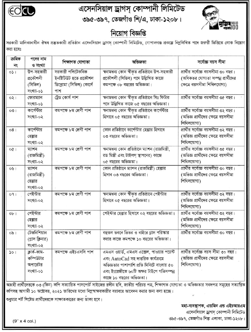 EDCL Job Circular 2021 Image & EDCL Job Circular 2021 PDF Download