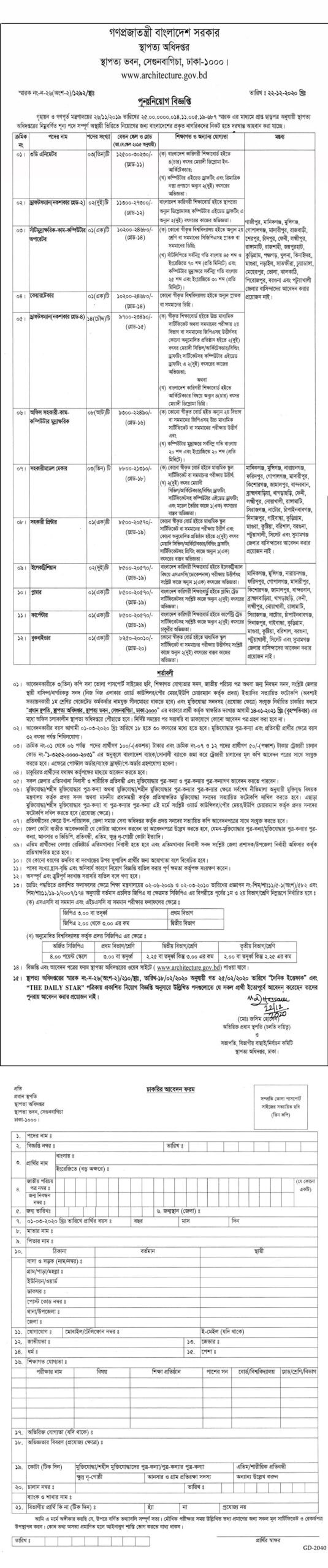 Government Job For Architect In Bangladesh 2022 Image & PDF Download