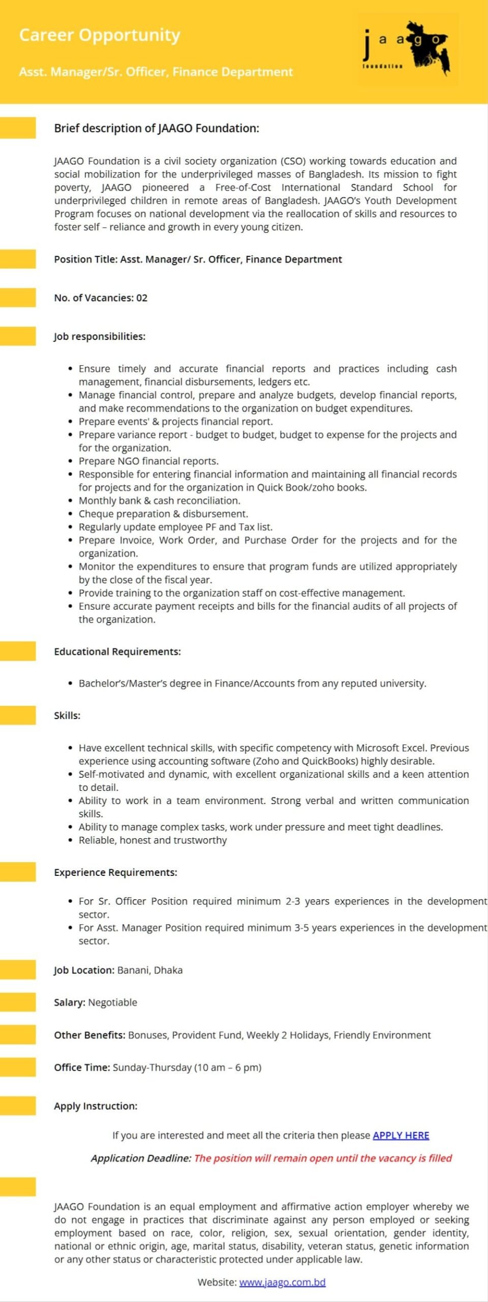 JAAGO Foundation Job Circular 2022 PDF & Image Download
