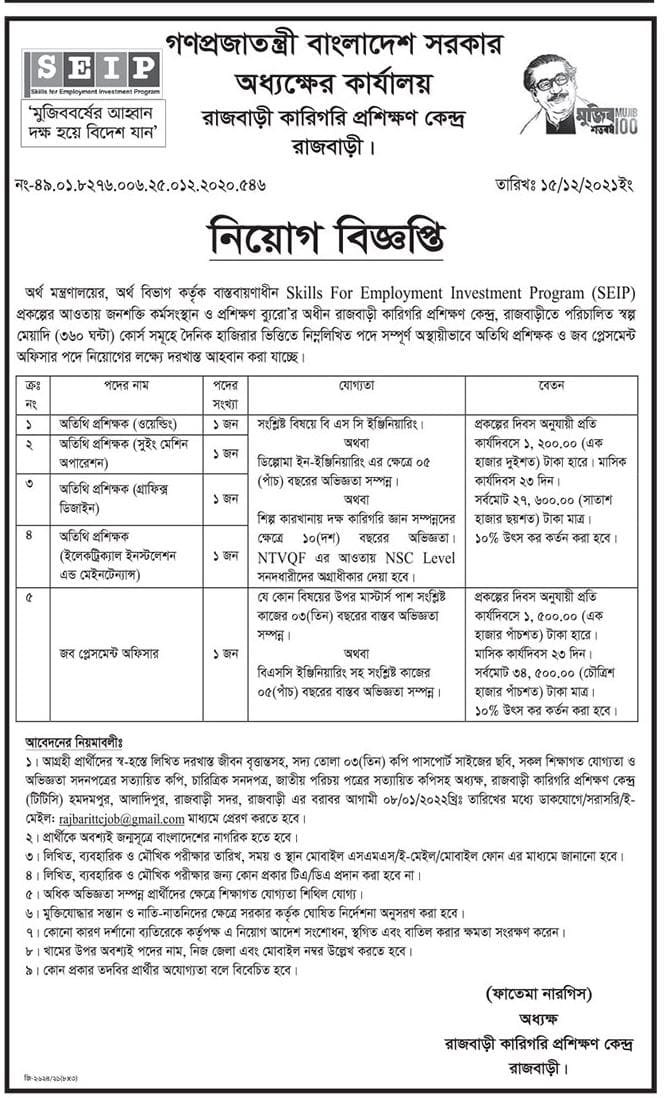 Rajbari Technical Training Center Job Circular 2021