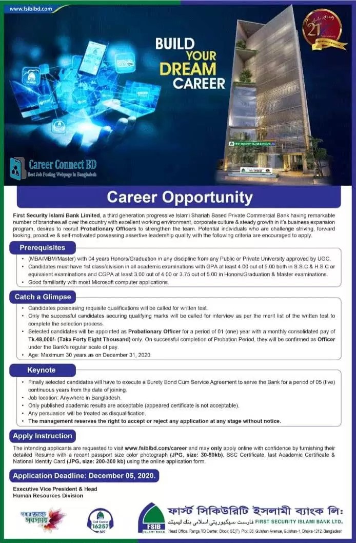 First Security Islami Bank Job Circular Image & PDF Download