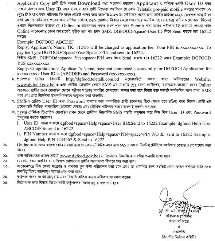 DG Food Job Circular 2022 Pdf Download & Image Download