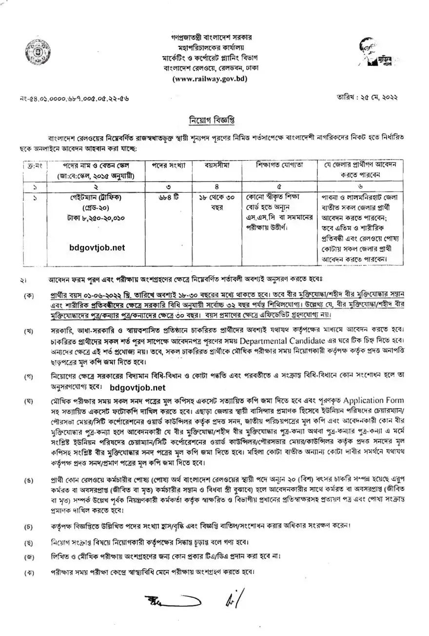 Bangladesh Railway Job Circular 2022 Image & PDF Download